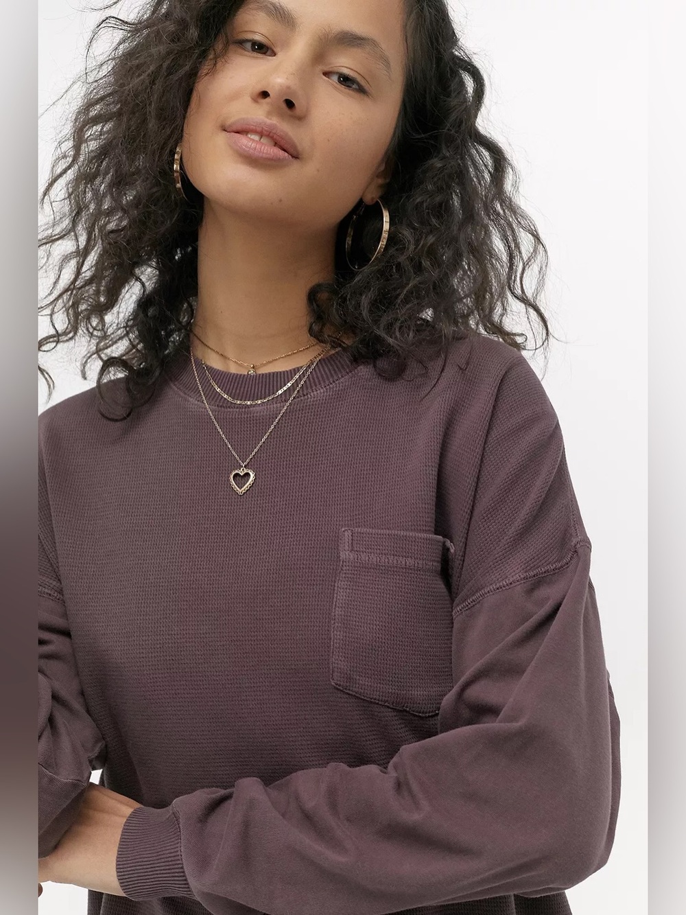 UO Davis Pieced Thermal Long Sleeve Pocket T-Shirt Mauve Dusty Pink M Medium